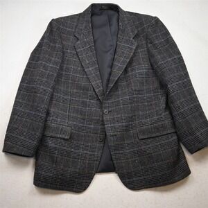 Vtg USA 44R Glenn Plaid 100% Wool Heavy Flannel Mens Blazer Jacket Sport Coat